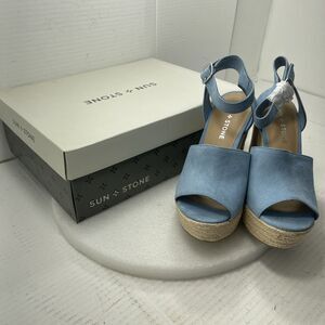 Sun + Stone Fey Espadrille Platform Sandals, Light Blue, Women Size 5 Item#568